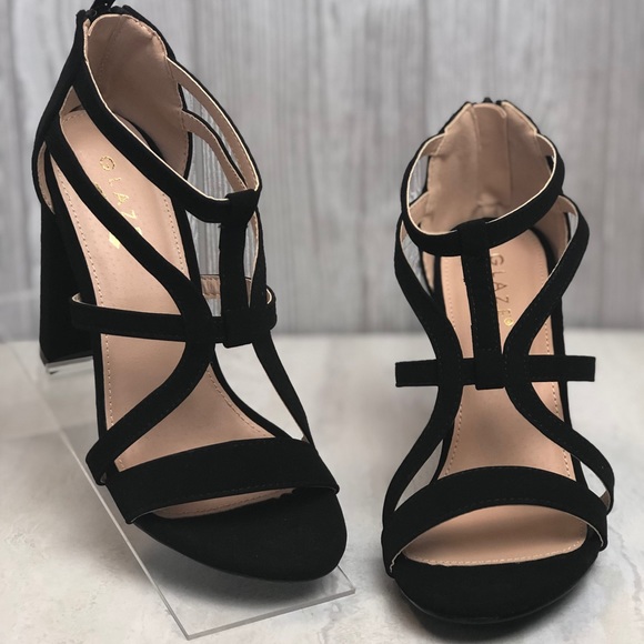 Black Chunky Strapped Heels - Picture 3 of 4